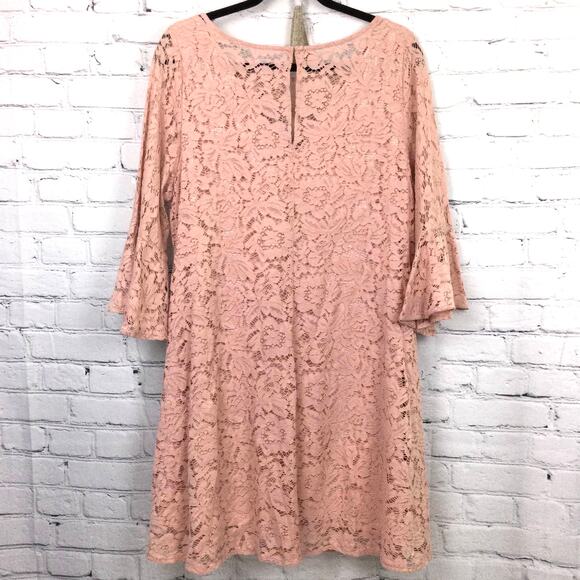 Lane Bryant Women's Romantic Feminine Lace Flounce Sleeve Pink Dress Size 14P - Picture 4 of 14
